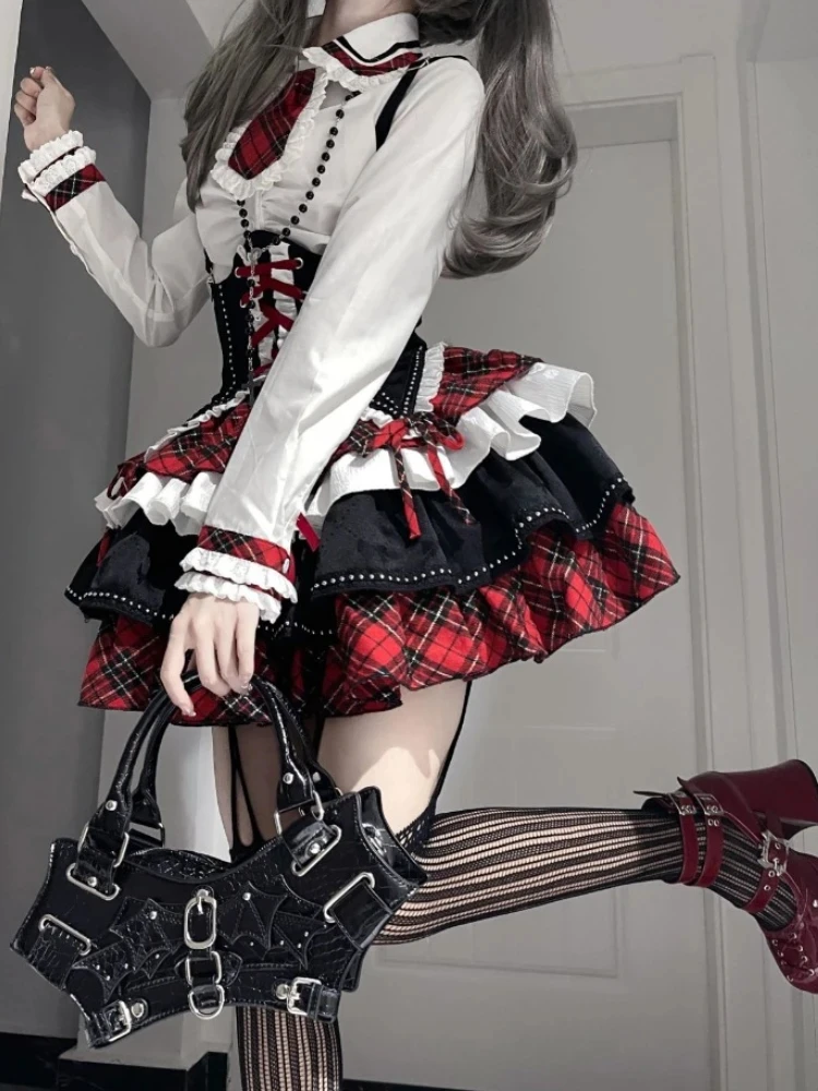 Japanese Women Long Sleeve White Shirt Bandage Tunic Corset Patchwork Plaid A-lline Mini Skirt Outfits Y2k Suit 3 Piece
Japanese Women Long Sleeve White Shirt Bandage Tunic Corset Patchwork Plaid A-lline Mini Skirt Outfits Y2k Suit 3 Piece