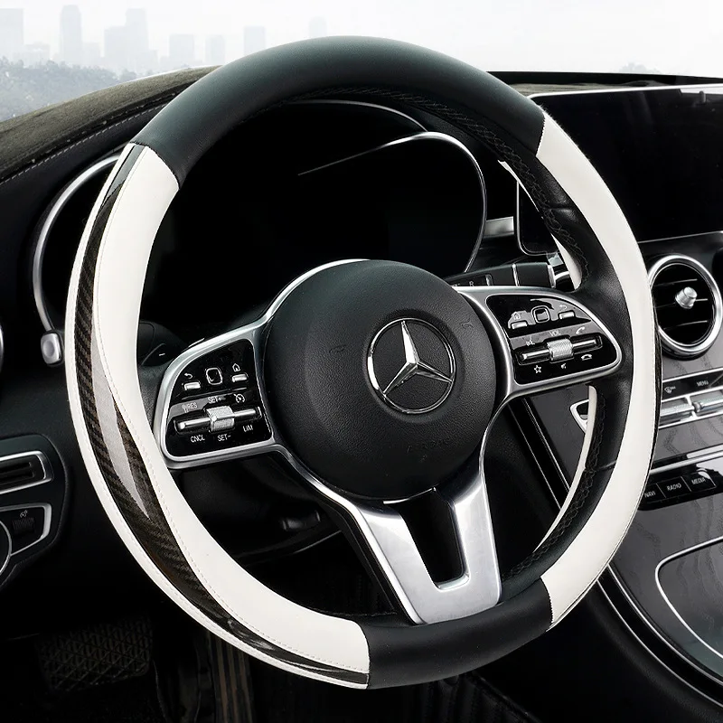Carbon Fiber Steering Wheel Cover Breathable Anti-Slip Black White Carbon Fiber Printing Cover Accessory 38cm with Rubber Ring
Carbon Fiber Steering Wheel Cover Breathable Anti-Slip Black White Carbon Fiber Printing Cover Accessory 38cm with Rubber Ring