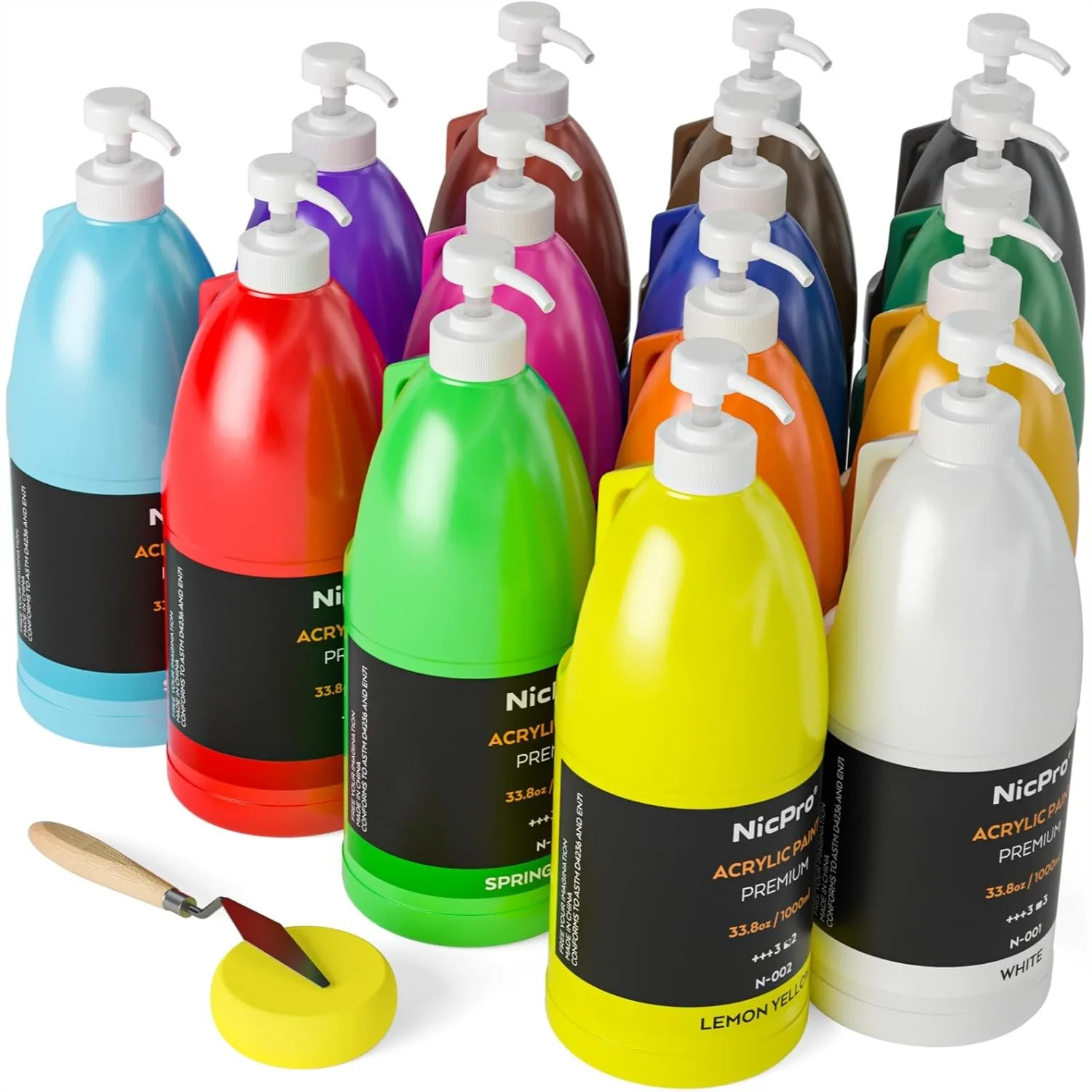 14 Colors Acrylic Paint Set, 33.8 oz Large Bulk with Pump and Color Wheel, Non Toxic Rich Pigment for Canvas Wood Fabric Leather
14 Colors Acrylic Paint Set, 33.8 oz Large Bulk with Pump and Color Wheel, Non Toxic Rich Pigment for Canvas Wood Fabric Leather