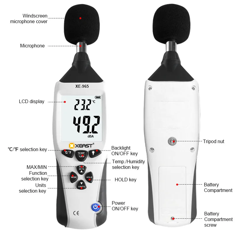 XEAST XE-965 5-in-1 Handheld Multifunctional for Test Instrument Meter Light Sound Humidity/Temperature Anemometer OEM Customize
XEAST XE-965 5-in-1 Handheld Multifunctional for Test Instrument Meter Light Sound Humidity/Temperature Anemometer OEM Customize