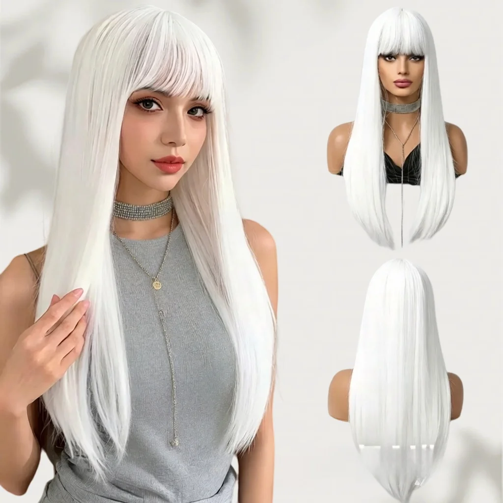 White Long Straight Synthetic Wig Women European American Blunt Bangs Heat Resistant Fiber Fashionable Charming
White Long Straight Synthetic Wig Women European American Blunt Bangs Heat Resistant Fiber Fashionable Charming