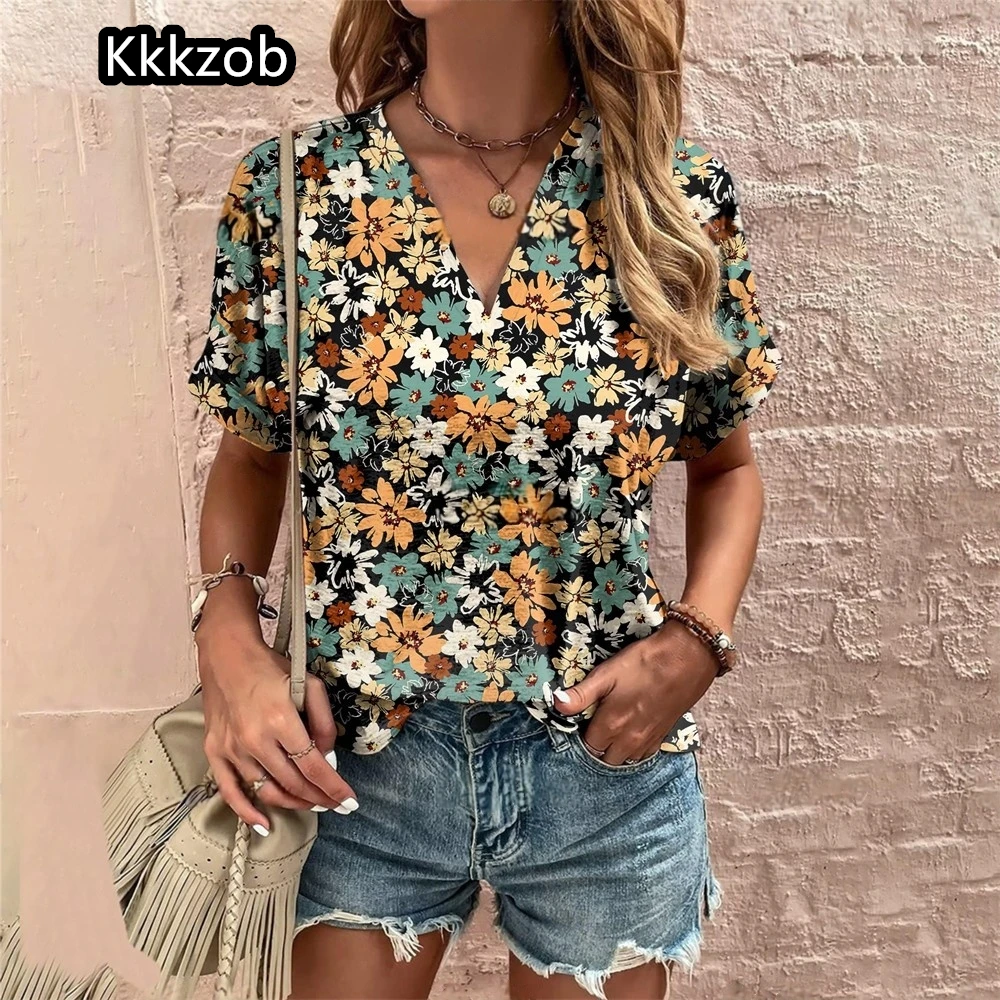 Crushed Flower Casual T Shirts Streetwear Casual Woman Topsshort Sleeve V Neck Tshirt Women's Fashions Loose Plus Size Clothing
Crushed Flower Casual T Shirts Streetwear Casual Woman Topsshort Sleeve V Neck Tshirt Women's Fashions Loose Plus Size Clothing