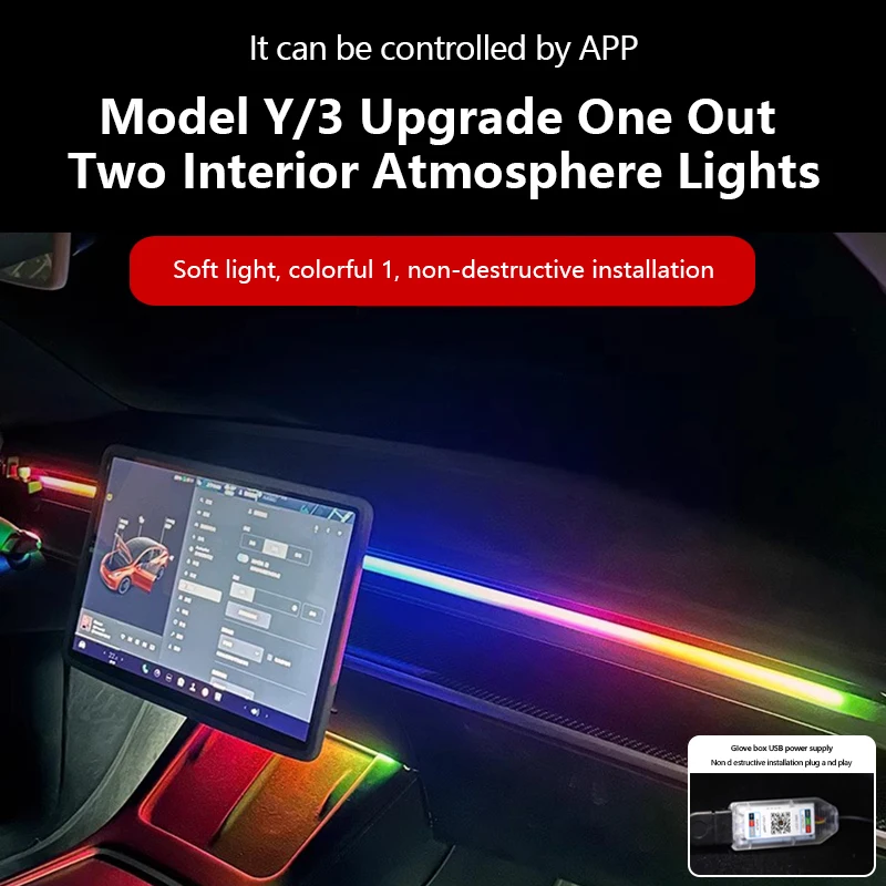 Versatile110cm Car Ambient Lights LED Interior RGB Symphony Atmosphere Lamp USB APP Control Remote for Tesla Model 3 Y S X
Versatile110cm Car Ambient Lights LED Interior RGB Symphony Atmosphere Lamp USB APP Control Remote for Tesla Model 3 Y S X