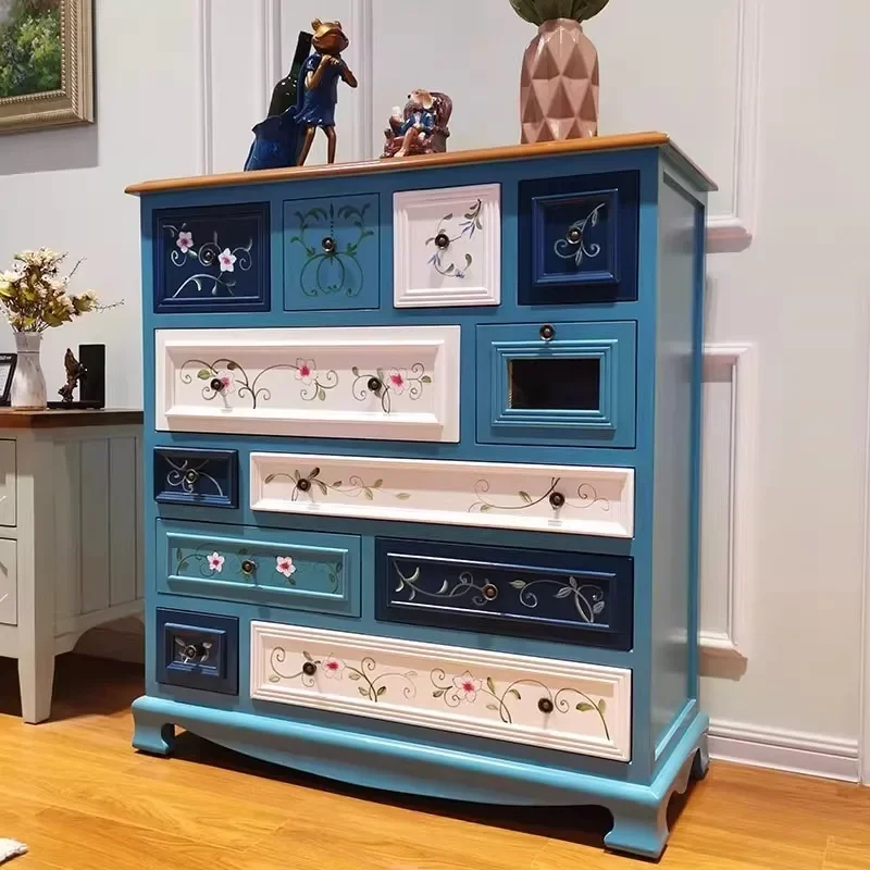 American chest of drawers, lockers, household blue living room cabinets, solid wood Mediterranean retro bedroom storage
American chest of drawers, lockers, household blue living room cabinets, solid wood Mediterranean retro bedroom storage