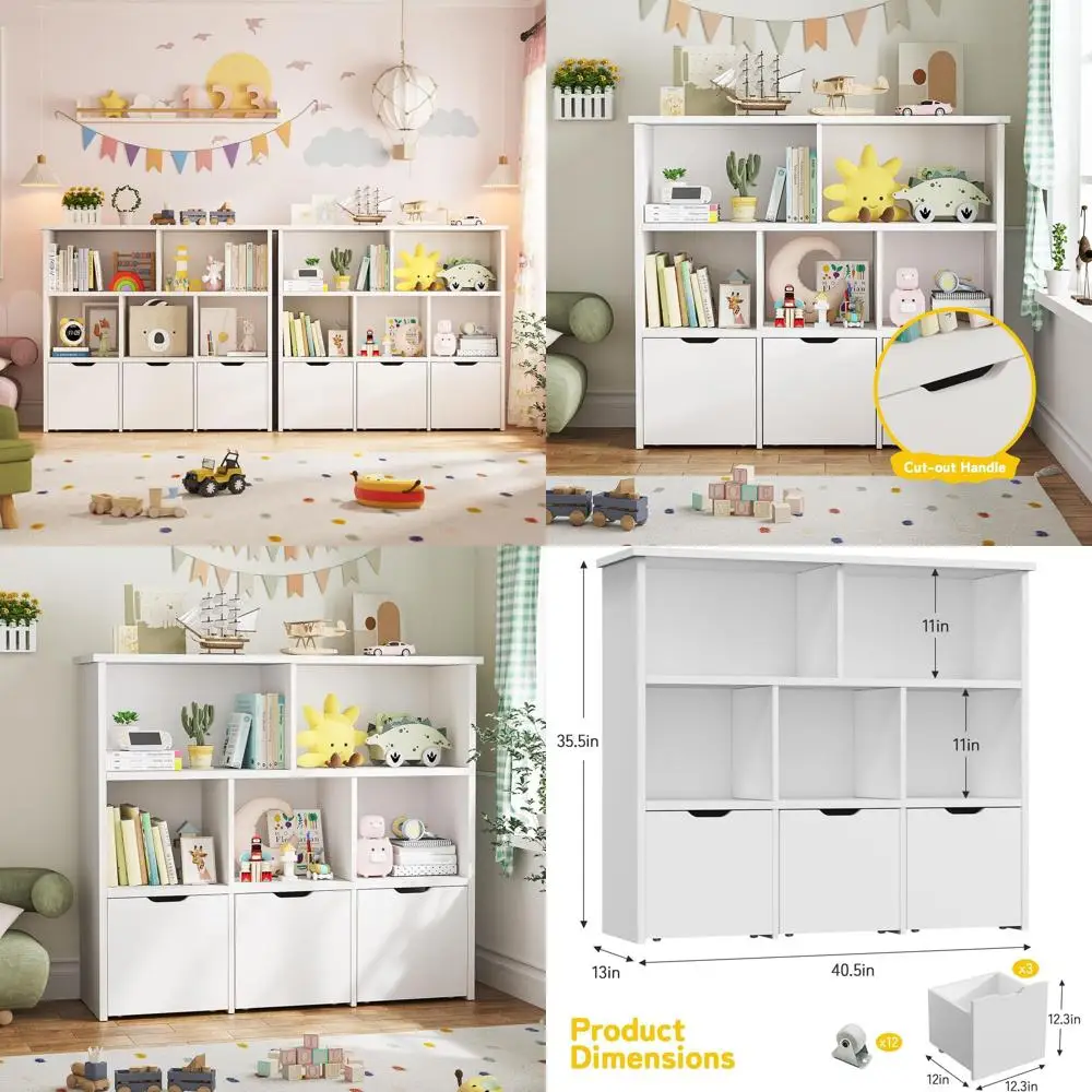 White Playroom Toy Organizer with 3 Rolling Drawers and 5 Storage Cubbies
White Playroom Toy Organizer with 3 Rolling Drawers and 5 Storage Cubbies
