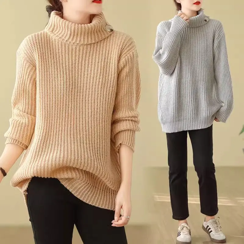 New Autumn Winter Korean High Neck Loose Pullover Bat Sleeve Mid Length Solid Color Oversized Women's Sweater Knitted Tops Z3876
New Autumn Winter Korean High Neck Loose Pullover Bat Sleeve Mid Length Solid Color Oversized Women's Sweater Knitted Tops Z3876