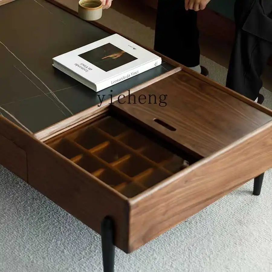 HYS black walnut coffee table cabinet modern simple living room square table rock slab edge table
HYS black walnut coffee table cabinet modern simple living room square table rock slab edge table