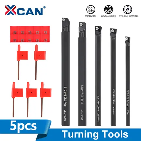 XCAN 5 szt. Uchwyt narzędzi tokarskich do toczenia, wytaczak CNC do toczenia zewnętrznego, uchwyt narzędzi tokarskich do toczenia wewnętrznego z płytami z węglika spiekanego