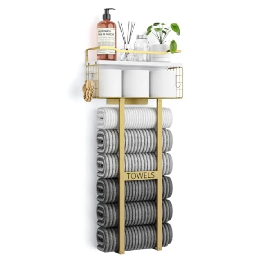 Towel Racks for Bathroom - Wall Mounted Metal Rack with Wood Plank, Bathroom Storage Organizer, Towel Holder Stores 6 Large Rol
Towel Racks for Bathroom - Wall Mounted Metal Rack with Wood Plank, Bathroom Storage Organizer, Towel Holder Stores 6 Large Rol