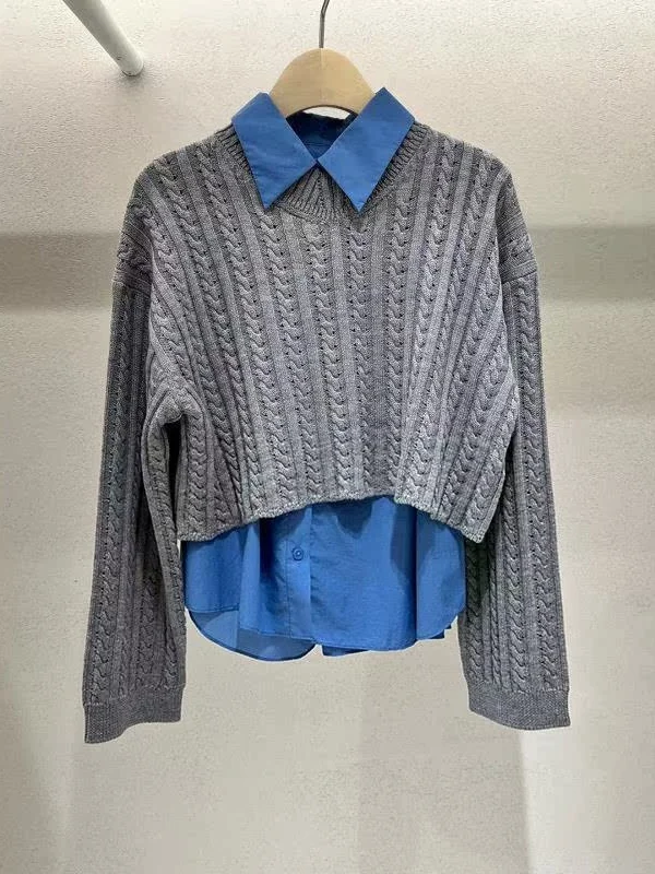 High-End Comfortable Twist Knitted Sweater Short Sleeve Long Sleeve Women's Top Grey Two-Piece Set Fake Two-Piece Knitted Swe...
High-End Comfortable Twist Knitted Sweater Short Sleeve Long Sleeve Women's Top Grey Two-Piece Set Fake Two-Piece Knitted Swe...