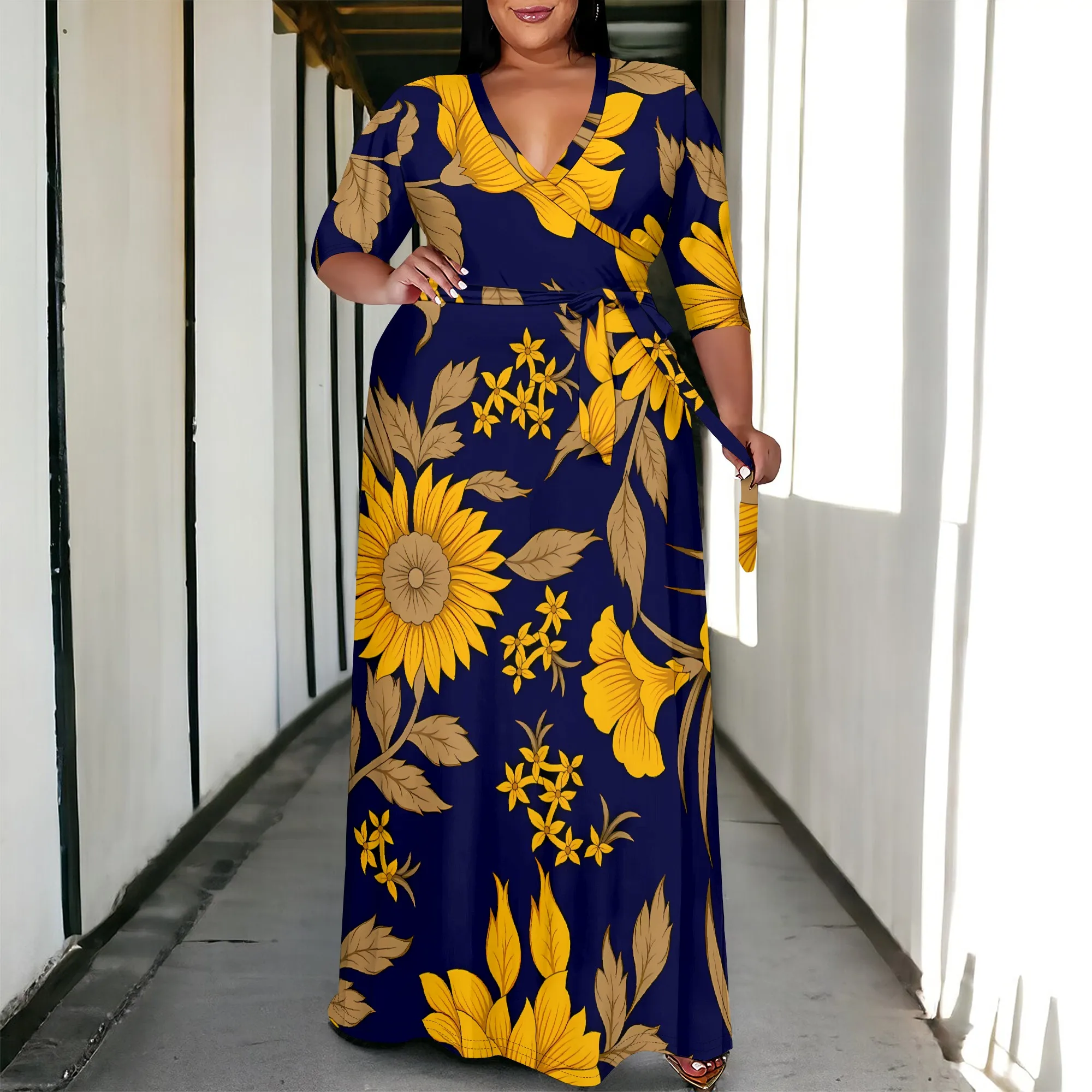 Nupusa Sunflower Print Dress for Women Plus Size Summer Casual Wrap V Neck 3/4 Sleeve Maxi Dress
Nupusa Sunflower Print Dress for Women Plus Size Summer Casual Wrap V Neck 3/4 Sleeve Maxi Dress
