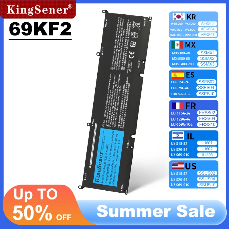 69KF2 Battery for DELL XPS 15 9500 9510 9520 9530 Precision 5550 5560 G15 5511 5520 5515 5521 G7 15 7500 P91F P87F 86WH
69KF2 Battery for DELL XPS 15 9500 9510 9520 9530 Precision 5550 5560 G15 5511 5520 5515 5521 G7 15 7500 P91F P87F 86WH