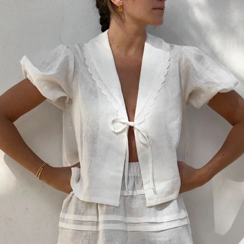 Летние повседневные укороченные топы с пышными рукавами 2025 года, винтажные футболки с кружевной отделкой и завязками спереди, блузки с v-образным вырезом, футболки Y2K Kawaii Streetwear
Летние повседневные укороченные топы с пышными рукавами 2025 года, винтажные футболки с кружевной отделкой и завязками спереди, блузки с v-образным вырезом, футболки Y2K Kawaii Streetwear