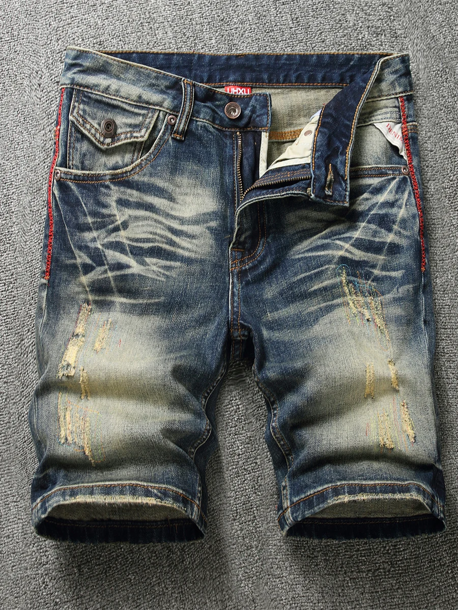 High-End Retro Hole Denim orts Men's Waed Sli Slim Straight Elastic Five-Quarter Trendy Cotton Stretch Jeans Casual
High-End Retro Hole Denim orts Men's Waed Sli Slim Straight Elastic Five-Quarter Trendy Cotton Stretch Jeans Casual