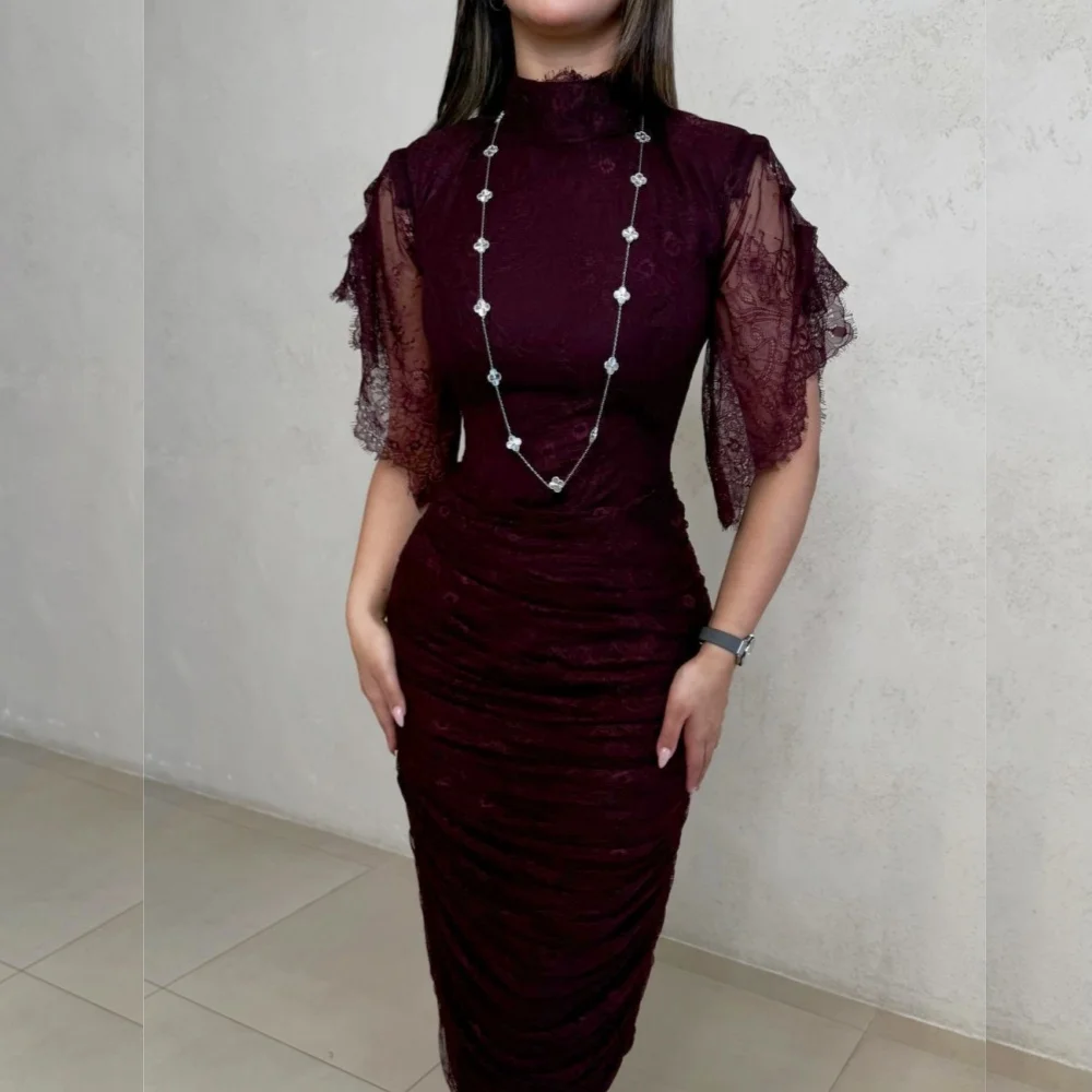 Customized Lace High Collar Pleat Wedding Party Dress for Guest Sheath Midi Dresses Women's Evening Gowns
Customized Lace High Collar Pleat Wedding Party Dress for Guest Sheath Midi Dresses Women's Evening Gowns