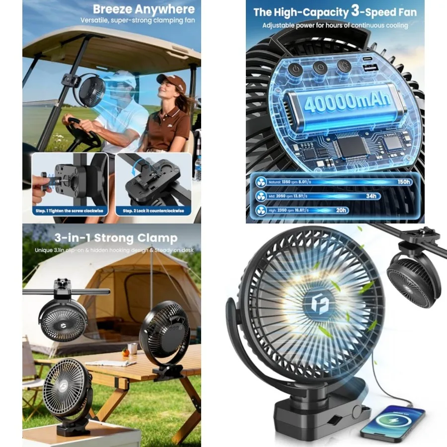 40000mAh Clip on Fan for Golf Cart, 150H Working Time Portable Rechargeable Fans with LED Timers - 8-Inch Battery Powered Fan f
40000mAh Clip on Fan for Golf Cart, 150H Working Time Portable Rechargeable Fans with LED Timers - 8-Inch Battery Powered Fan f