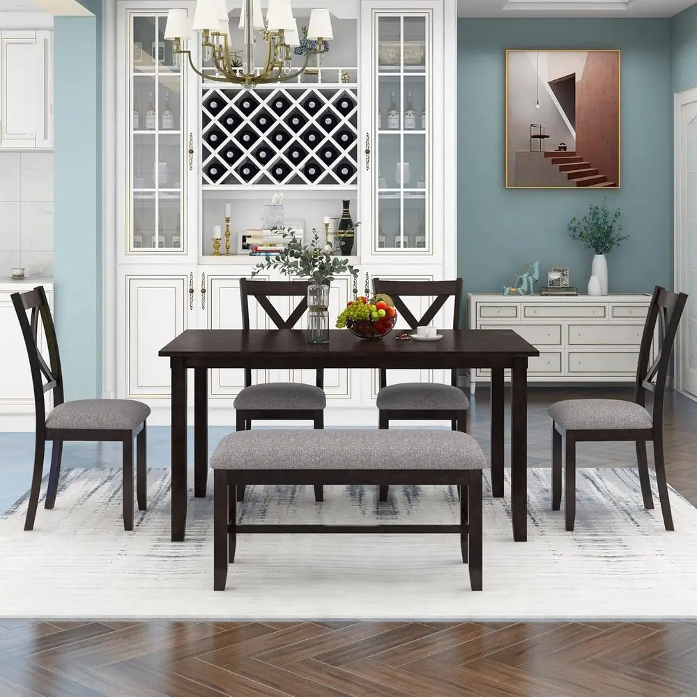 6-Piece Solid Wood Dining Set with Cushioned Chairs and Bench
6-Piece Solid Wood Dining Set with Cushioned Chairs and Bench