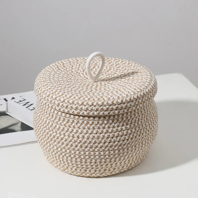 New round storage basket cotton rope with cover storage box snack basket egg basket sundries finishing basket Small basket Gym
New round storage basket cotton rope with cover storage box snack basket egg basket sundries finishing basket Small basket Gym