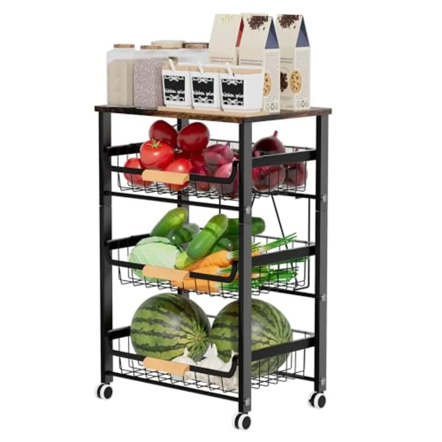 Fruit Vegetable Basket for Kitchen4 Tier Pantry Organizer with Wheels Snack cart with Wood Top Metal Wire Storage Basket Organi
Fruit Vegetable Basket for Kitchen4 Tier Pantry Organizer with Wheels Snack cart with Wood Top Metal Wire Storage Basket Organi