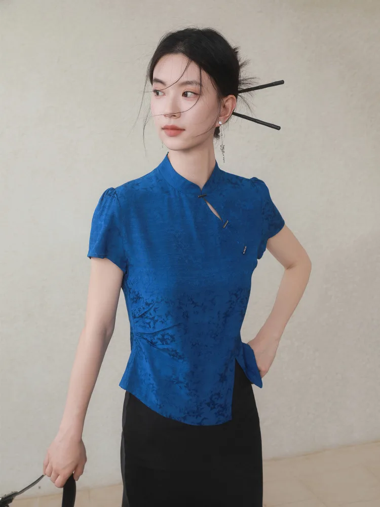 New Chinese Sle irt Top Klein Blue round Missing Summer Women's Busin Casual Slim Fit ort Sve Stand Collar
New Chinese Sle irt Top Klein Blue round Missing Summer Women's Busin Casual Slim Fit ort Sve Stand Collar