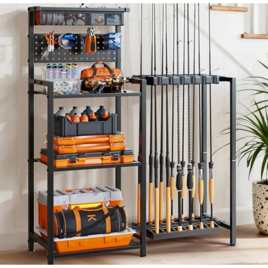 Fishing Rod Holders for Garage Fishing Pole Rack with 3 Tier shelf Heavy Duty Fishing Pole Holders with Pegboard and Basket Fre
Fishing Rod Holders for Garage Fishing Pole Rack with 3 Tier shelf Heavy Duty Fishing Pole Holders with Pegboard and Basket Fre