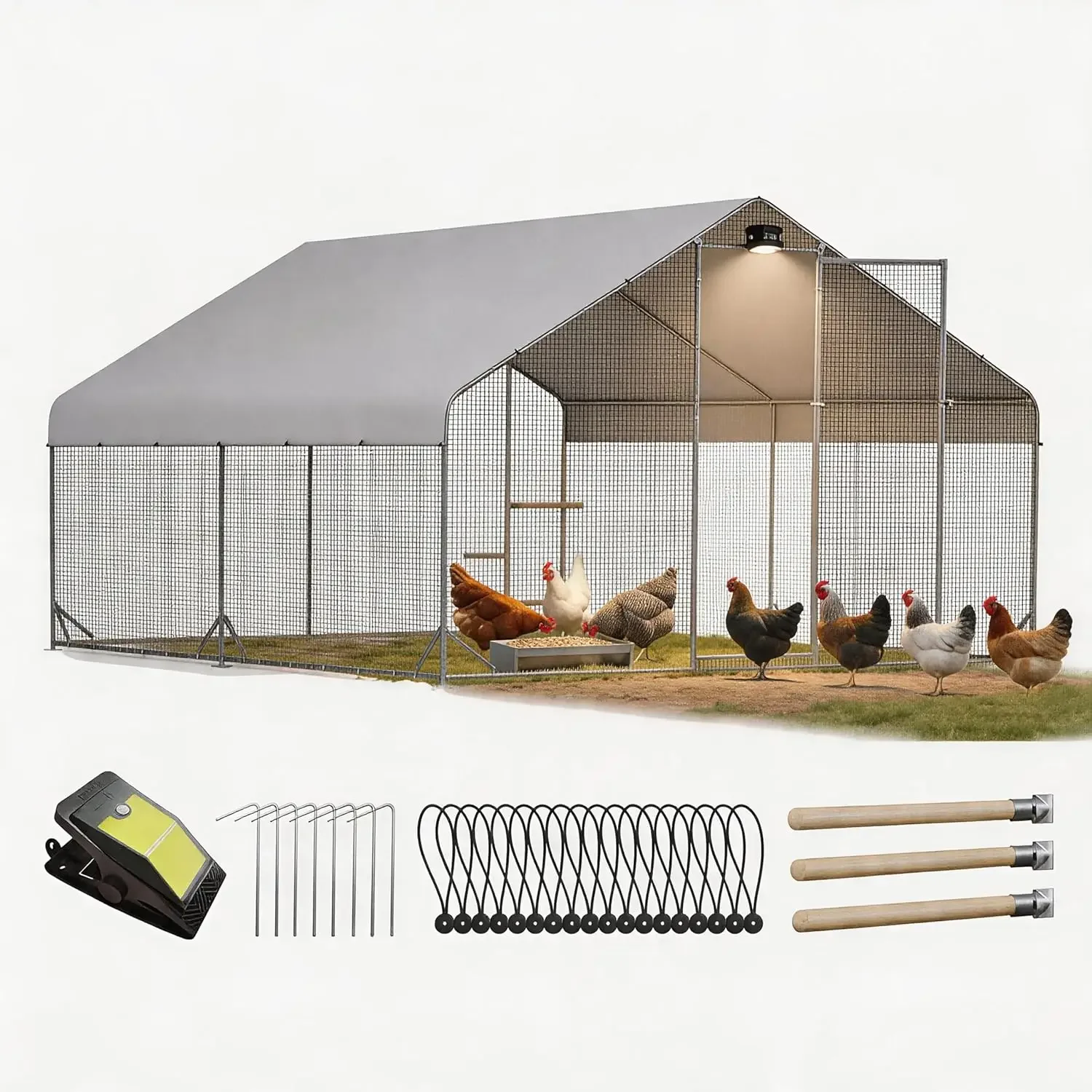 Heavy Duty Metal Chicken Coop with Hardware Cloth Walk in Poultry Cage with Solar Light Waterproof Anti UV Cover Large Outdoor
Heavy Duty Metal Chicken Coop with Hardware Cloth Walk in Poultry Cage with Solar Light Waterproof Anti UV Cover Large Outdoor