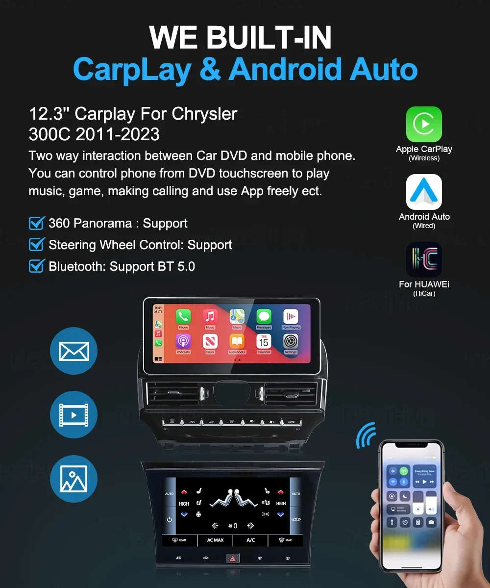 B Car Radio For Chrysler 300 300c 2011-2023 Android14 Auto Carplay 12.3+9.66" 3a Blue Light Anti-glare Touch Screen 360 Function
B Car Radio For Chrysler 300 300c 2011-2023 Android14 Auto Carplay 12.3+9.66" 3a Blue Light Anti-glare Touch Screen 360 Function