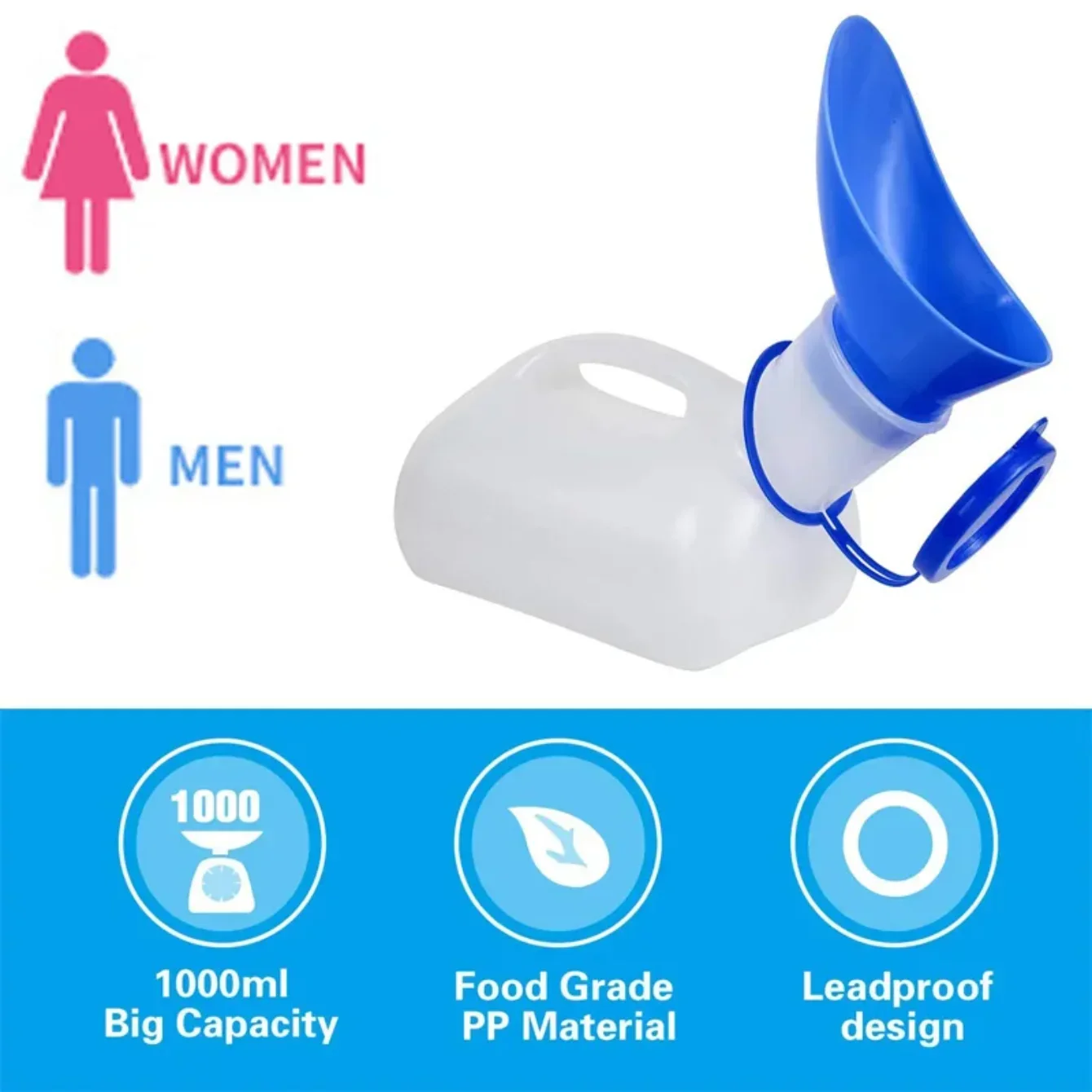 Unisex urinal 1000ML (with interface and lid) car urinal, children's urinal, portable urinal
Unisex urinal 1000ML (with interface and lid) car urinal, children's urinal, portable urinal