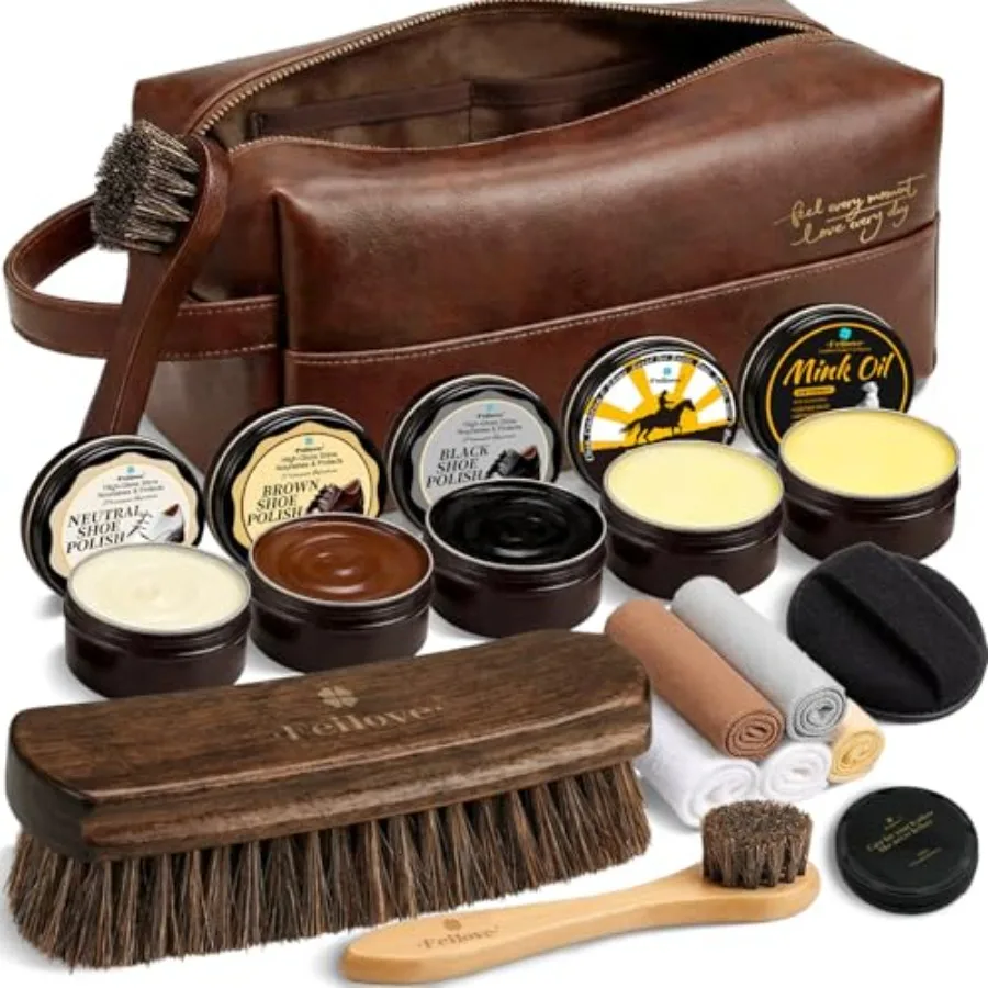 Shoe Care Kit 16-in-1 Leather Shoe Polish, Cleaning and Conditioning Kit with Saddle Soap and Mink Oil Black/Brown/Neutral Shoe
Shoe Care Kit 16-in-1 Leather Shoe Polish, Cleaning and Conditioning Kit with Saddle Soap and Mink Oil Black/Brown/Neutral Shoe