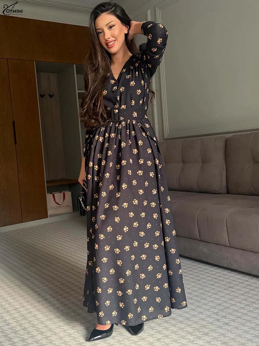 Oymimi Fashion Black Print Dresses For Woman Elegant V-Neck Long Sleeve Lace-Up Button Dresses Casual Pockets Loose Dress Female
Oymimi Fashion Black Print Dresses For Woman Elegant V-Neck Long Sleeve Lace-Up Button Dresses Casual Pockets Loose Dress Female