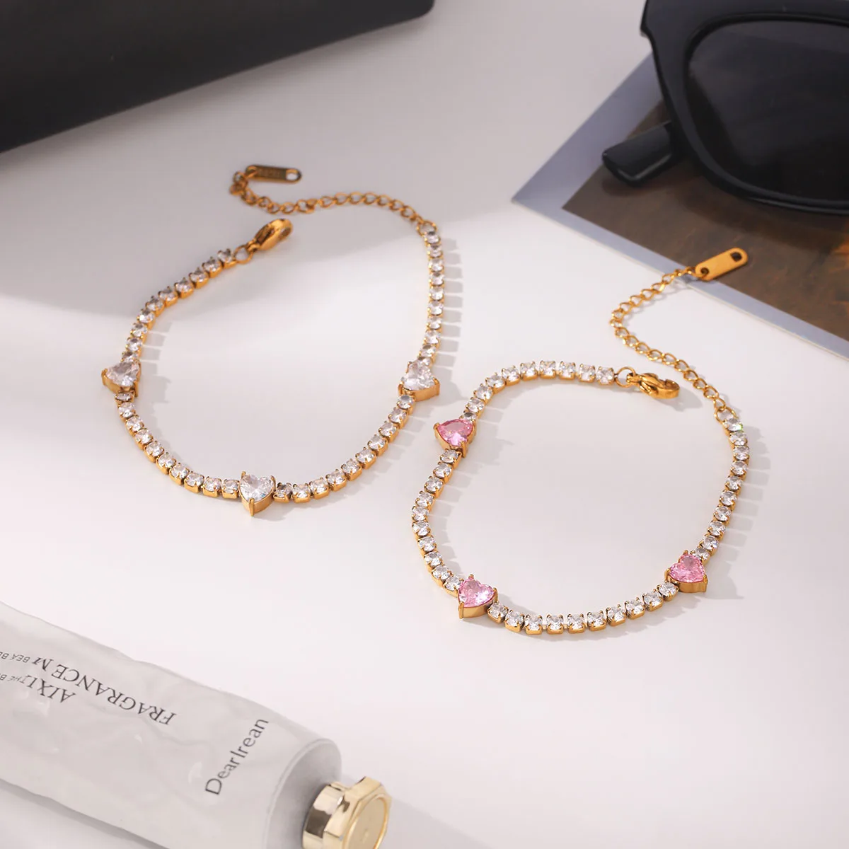 Heart Zircon Tennis Chain Y2k Bracelet 18K Gold PVD Plated Stainless Steel For Women Adjustable Luxury Designer Jewelry Gifts
Heart Zircon Tennis Chain Y2k Bracelet 18K Gold PVD Plated Stainless Steel For Women Adjustable Luxury Designer Jewelry Gifts