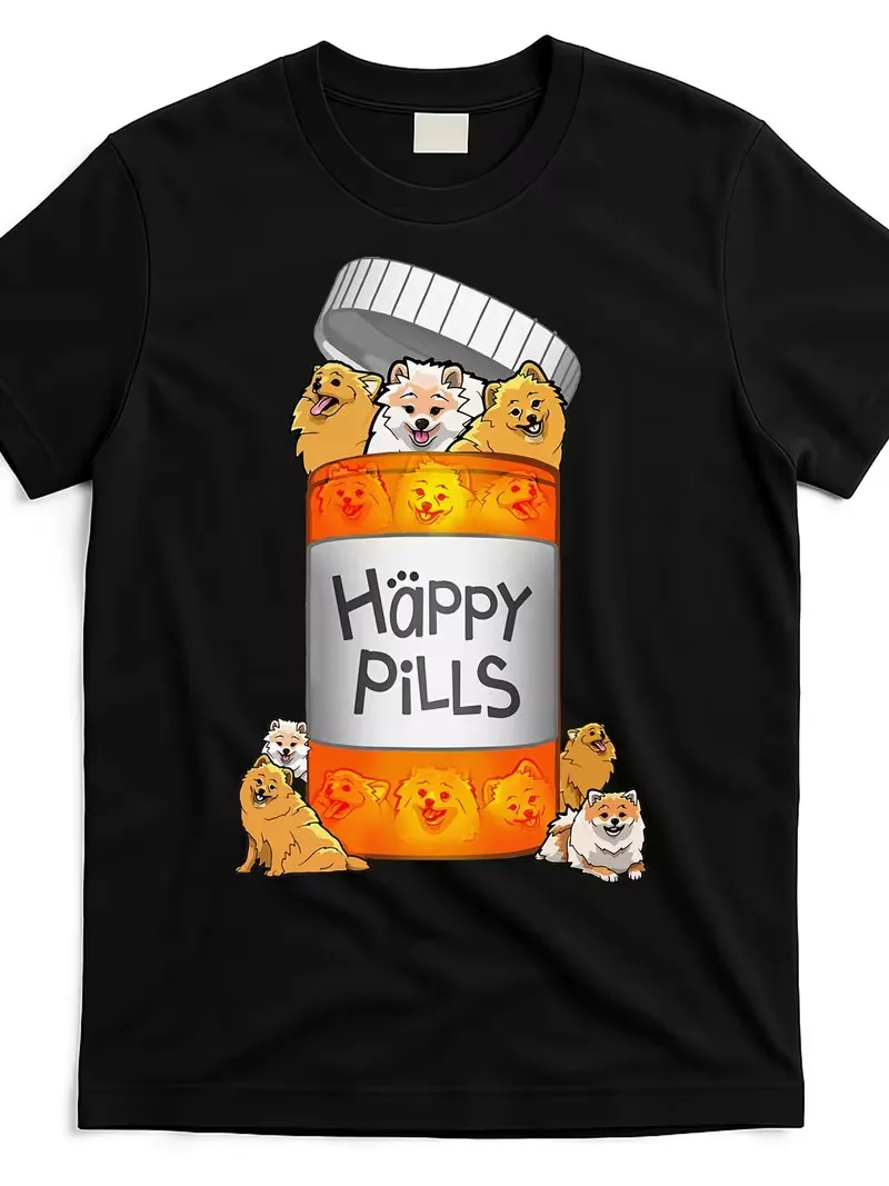 Funny Pomeranian Happy Pills Graphic T-Shirt - Black Dog Lover Tee with Capsule
Funny Pomeranian Happy Pills Graphic T-Shirt - Black Dog Lover Tee with Capsule