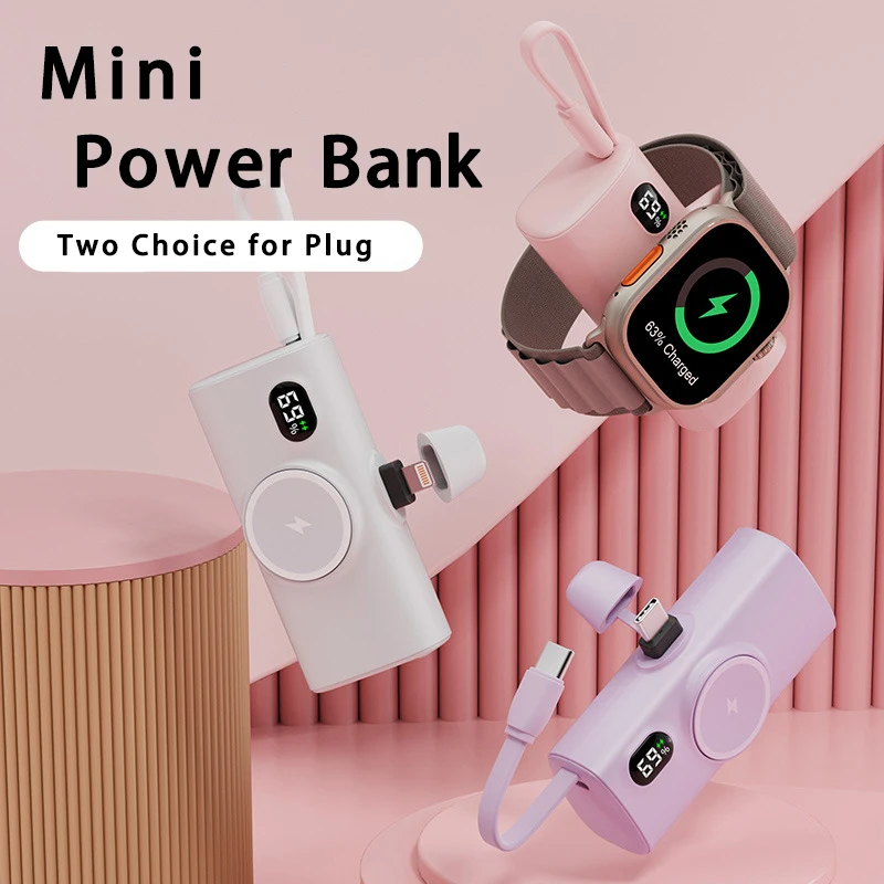 Мини-пауэрбанк 5000 мАч с кабелем USB-C для iPhone 16, 15, Xiaomi, Samsung, магнитное беспроводное зарядное устройство для iWatch 9, 8
Мини-пауэрбанк 5000 мАч с кабелем USB-C для iPhone 16, 15, Xiaomi, Samsung, магнитное беспроводное зарядное устройство для iWatch 9, 8