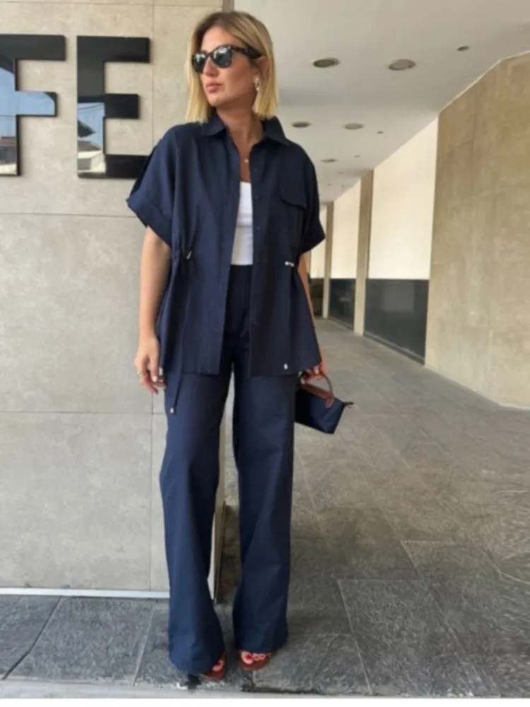 2025 Women Summer Two Piece Set Loose Shirt High Waist Wide Leg Pants Set Trendy Casual Elegant Suits Conjunto Dos Piezas Mujer
2025 Women Summer Two Piece Set Loose Shirt High Waist Wide Leg Pants Set Trendy Casual Elegant Suits Conjunto Dos Piezas Mujer
