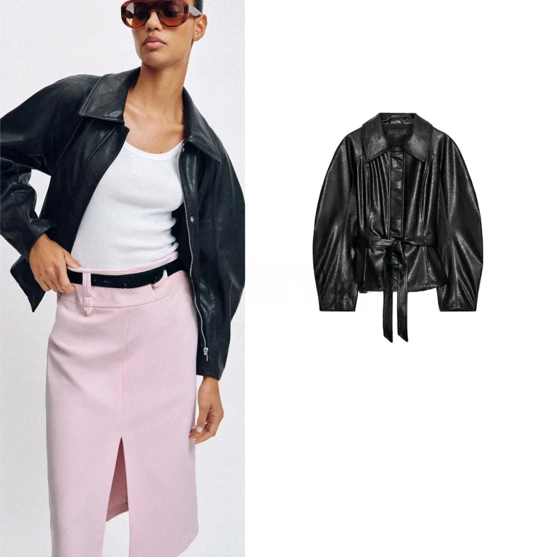 Spring Summer New Women's Simple Long Sleeve Turn-down Collar Belted Silhouette PU Leather Jacket Casual Style Loose Fit Poly...
Spring Summer New Women's Simple Long Sleeve Turn-down Collar Belted Silhouette PU Leather Jacket Casual Style Loose Fit Poly...