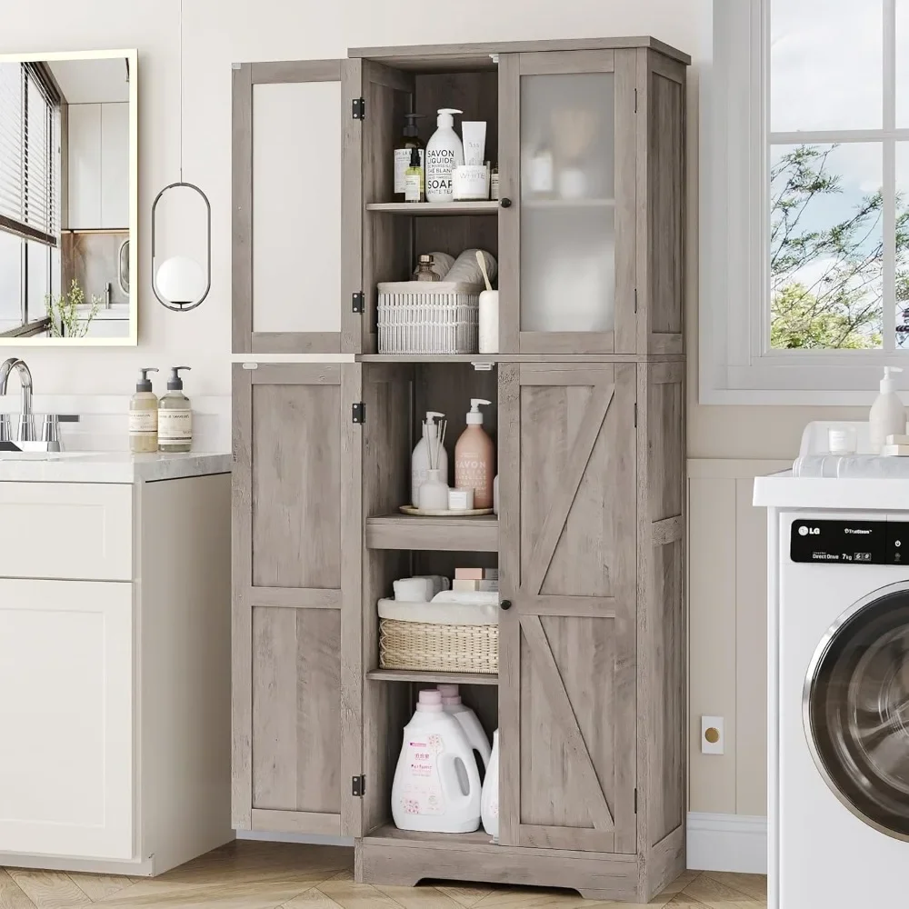 Storage Cabinet, Farmhouse Kitchen Pantry with Shelves and Barn Doors, Linen Bathroom Cabinet for Living Room, Dining Room
Storage Cabinet, Farmhouse Kitchen Pantry with Shelves and Barn Doors, Linen Bathroom Cabinet for Living Room, Dining Room