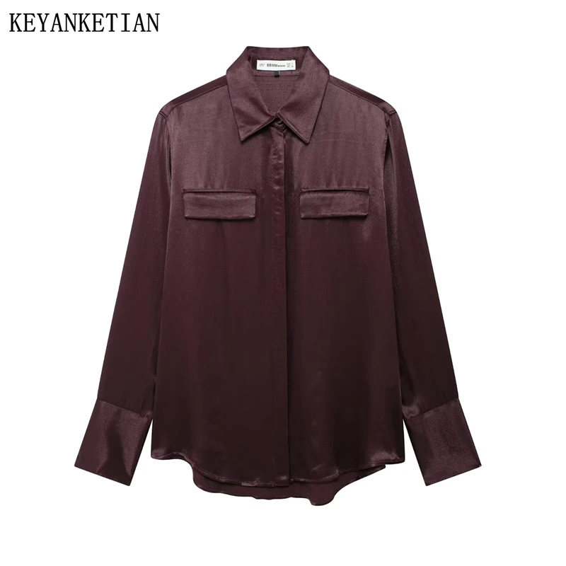 KEYANKETIAN 2025 New Women's Satin shirt Spring Turn Down Collar Single Breasted Long Sleeve Loose Blouse Asymmetrical Thin Top
KEYANKETIAN 2025 New Women's Satin shirt Spring Turn Down Collar Single Breasted Long Sleeve Loose Blouse Asymmetrical Thin Top