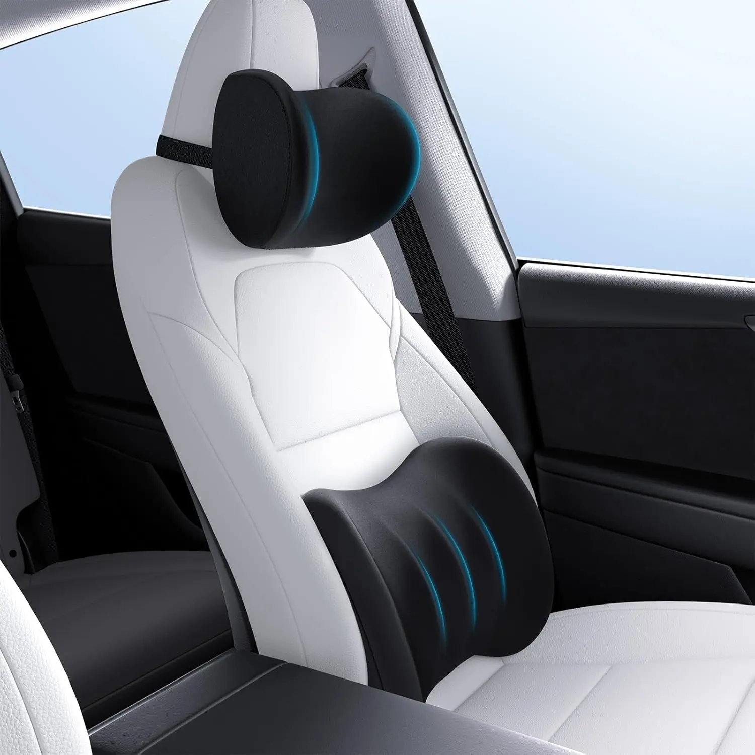 Ergonomic Car Neck Pillow and Lumbar Support Cushion with Adjustable Strap for All Vehicles, Black
Ergonomic Car Neck Pillow and Lumbar Support Cushion with Adjustable Strap for All Vehicles, Black