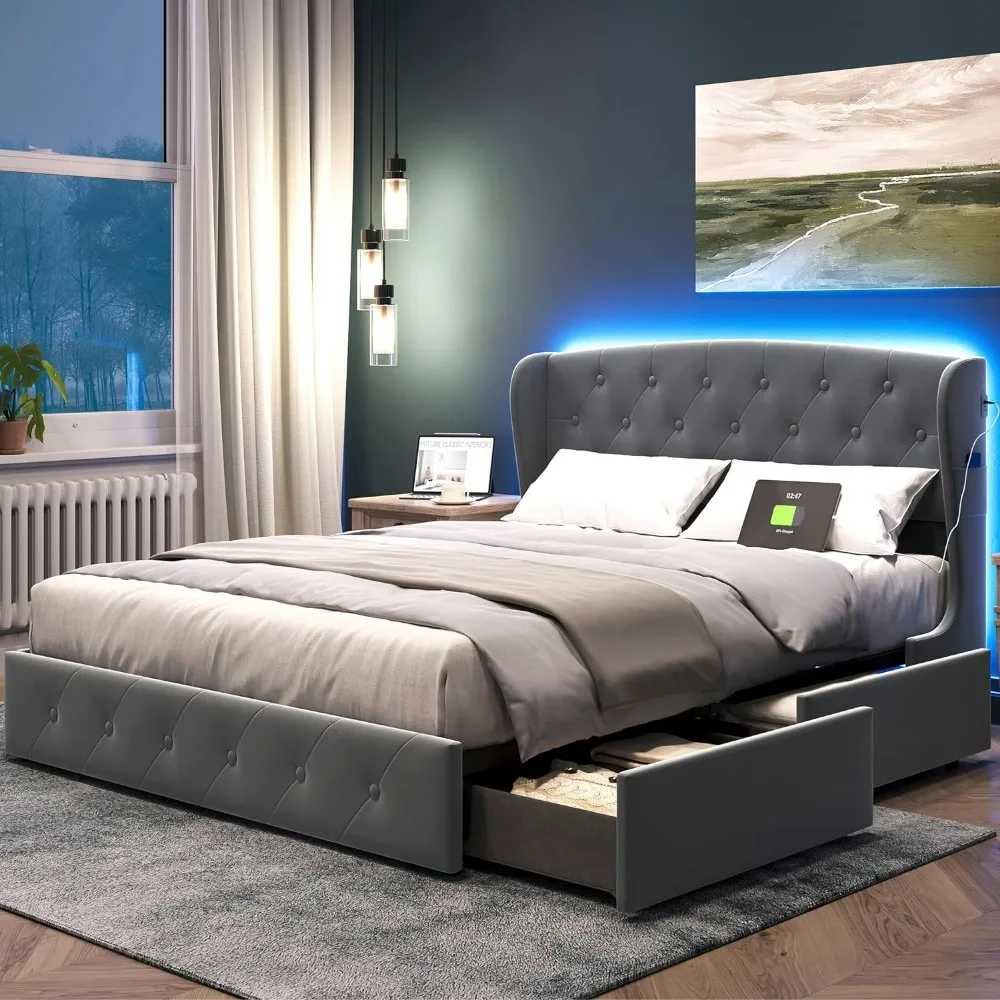 Full Size Bed Frame with 4 Drawers & Headboard, Bed Frame with RGB Lights & Fast Charger, Upholstered Bed Frame Full
Full Size Bed Frame with 4 Drawers & Headboard, Bed Frame with RGB Lights & Fast Charger, Upholstered Bed Frame Full