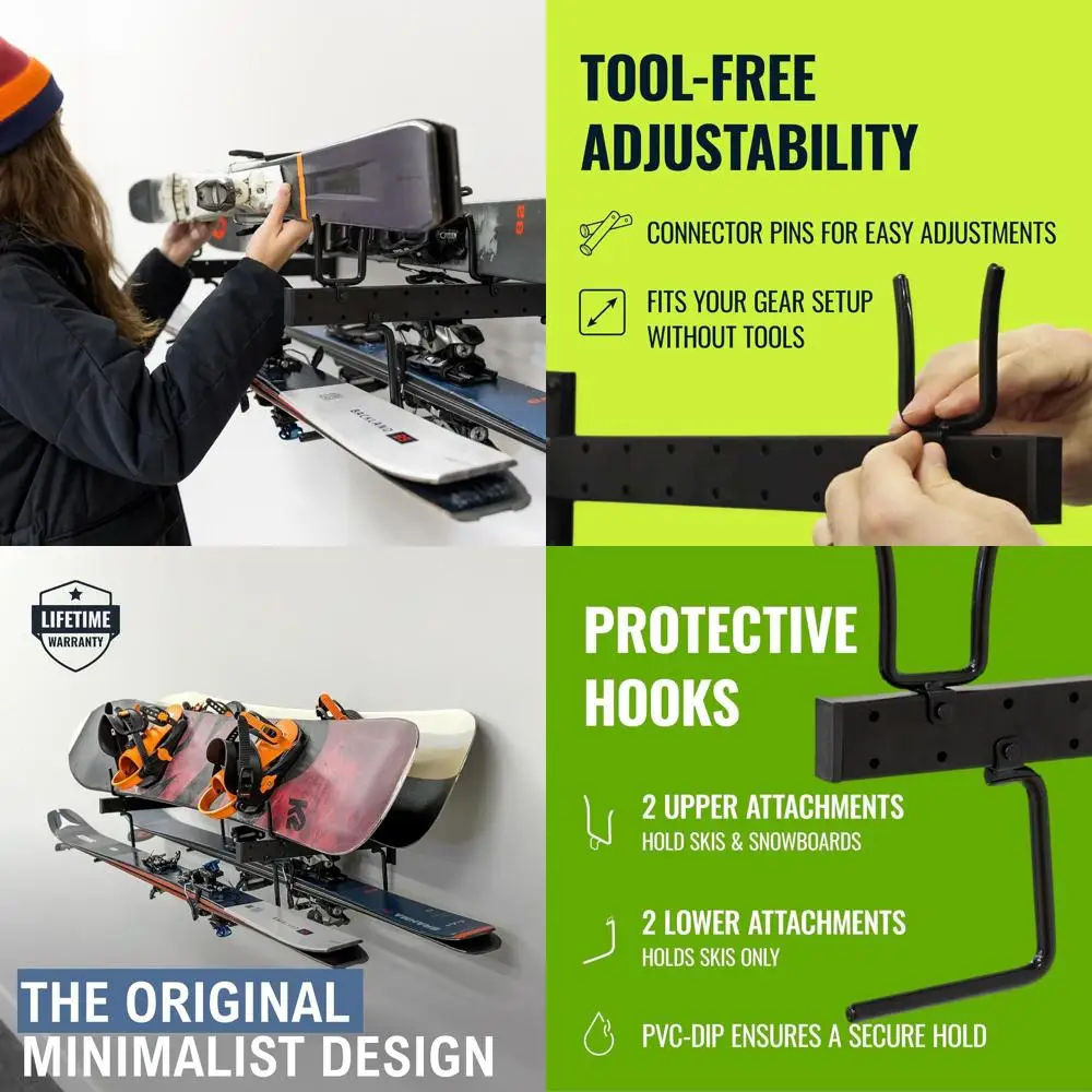 Durable Vertical/Horizontal Ski and Snowboard Wall Storage Rack for Garage, Space-Efficient Organizer for Gear
Durable Vertical/Horizontal Ski and Snowboard Wall Storage Rack for Garage, Space-Efficient Organizer for Gear