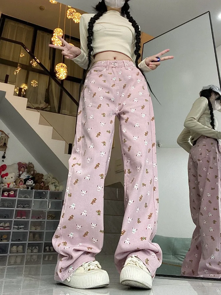 Korean Pink Printed Girl Denim Pants Cute Jeans Slim Straight Leg Wide Leg Casual Pants Fashion Trousers Female 2025 New
Korean Pink Printed Girl Denim Pants Cute Jeans Slim Straight Leg Wide Leg Casual Pants Fashion Trousers Female 2025 New