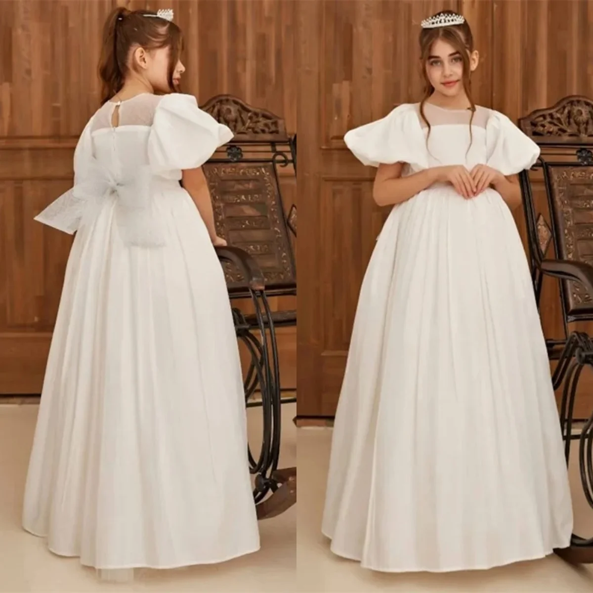 White Flower Girl Dresses for Wedding with Bow O-Neck Floor Length Ball Gowns Baby Girl First Communion Gowns Customized
White Flower Girl Dresses for Wedding with Bow O-Neck Floor Length Ball Gowns Baby Girl First Communion Gowns Customized