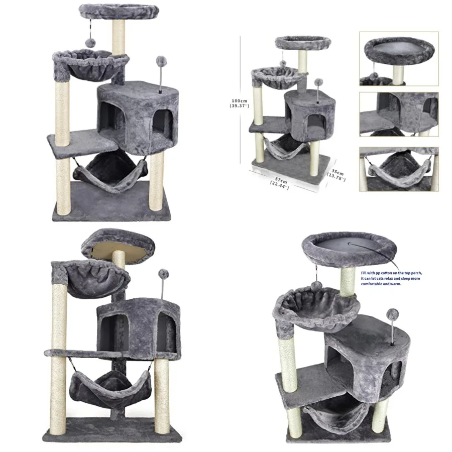 Cat Tree with Cat Condo and Big Hammock, Grey
Cat Tree with Cat Condo and Big Hammock, Grey