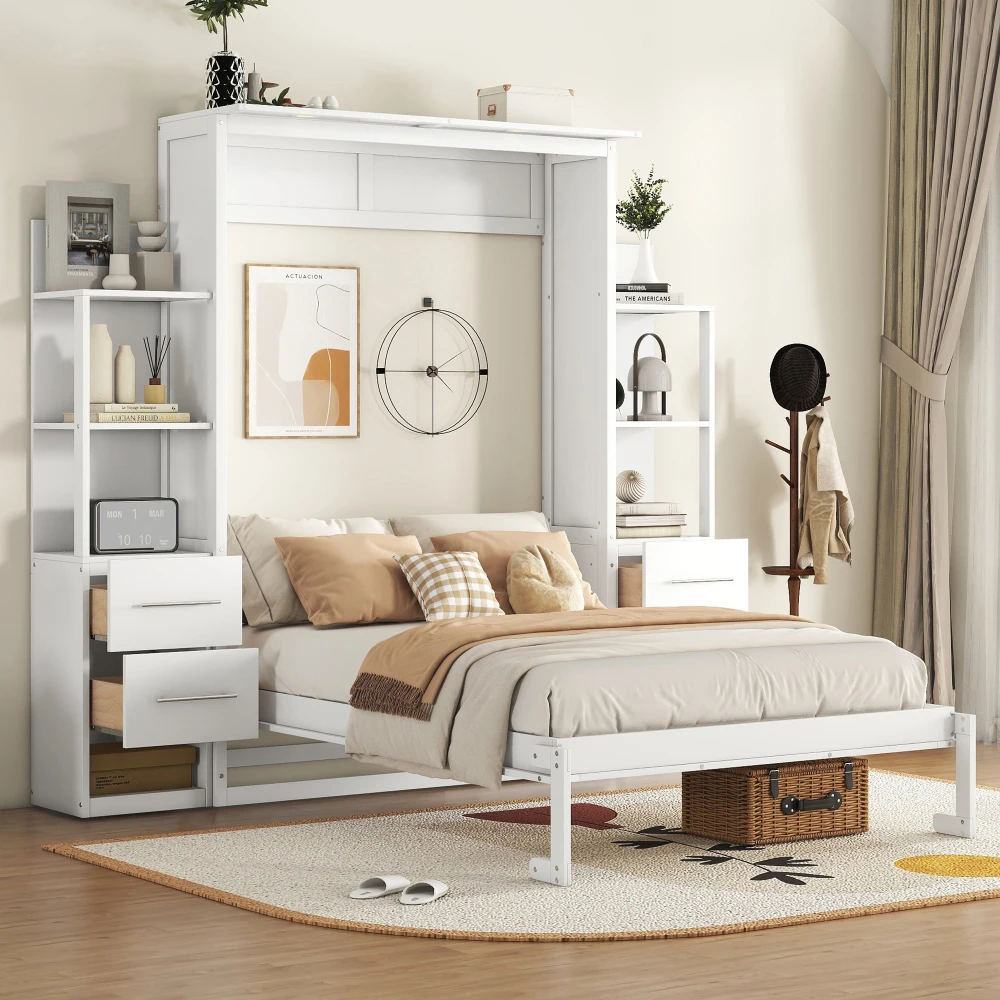Murphy Bed Full Size,Wall Bed with Shelves,can be Folded,Wood Cabinet Hideaway Bed Frame W/Drawers and LED Lights,for Kids,White
Murphy Bed Full Size,Wall Bed with Shelves,can be Folded,Wood Cabinet Hideaway Bed Frame W/Drawers and LED Lights,for Kids,White