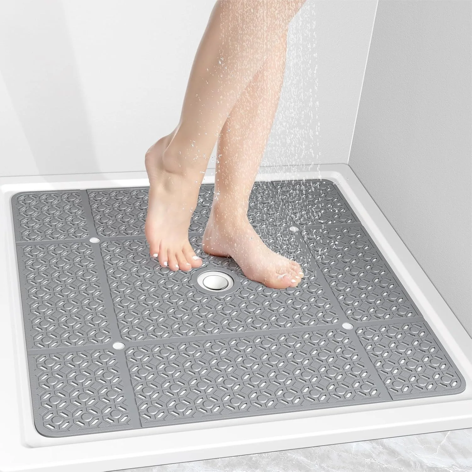 Square Shower Mat 27x27, Extra Large TPE Non Slip Shower Mat with Suction Cups and Drain Holes, Machine Washable Shower Floor
Square Shower Mat 27x27, Extra Large TPE Non Slip Shower Mat with Suction Cups and Drain Holes, Machine Washable Shower Floor