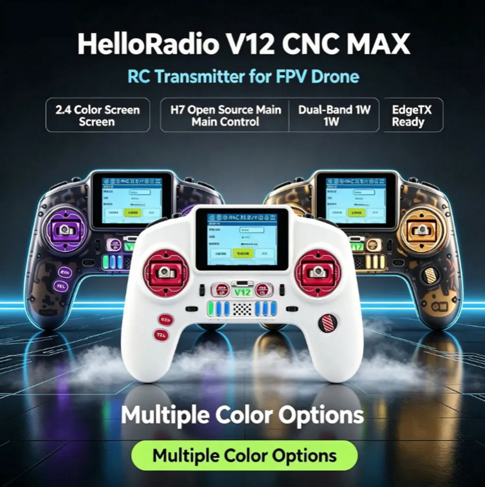 HelloRadio V12 CNC MAX RC Transmitter 2.4" Color Screen H7 Open Source Main Controller Dual-Band 1W EdgeTX Fit RC FPV Drone
HelloRadio V12 CNC MAX RC Transmitter 2.4" Color Screen H7 Open Source Main Controller Dual-Band 1W EdgeTX Fit RC FPV Drone