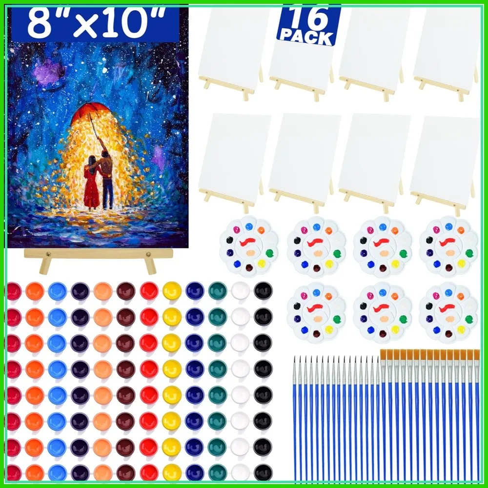 16 Pack 8x10 Canvas and Easel Set with Acrylic Paint, Brushes, Trays for Adults Sip and Paint Party
16 Pack 8x10 Canvas and Easel Set with Acrylic Paint, Brushes, Trays for Adults Sip and Paint Party