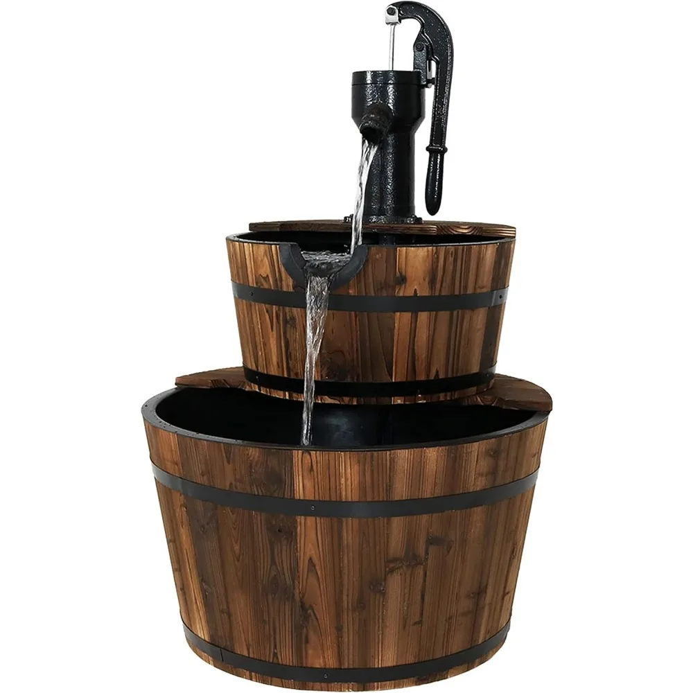 2-Tier Wood Barrel Outdoor Water Fountain - 34-Inch Waterfall Fountain with Submersible Pump - for Garden, Patio, Decks
2-Tier Wood Barrel Outdoor Water Fountain - 34-Inch Waterfall Fountain with Submersible Pump - for Garden, Patio, Decks
