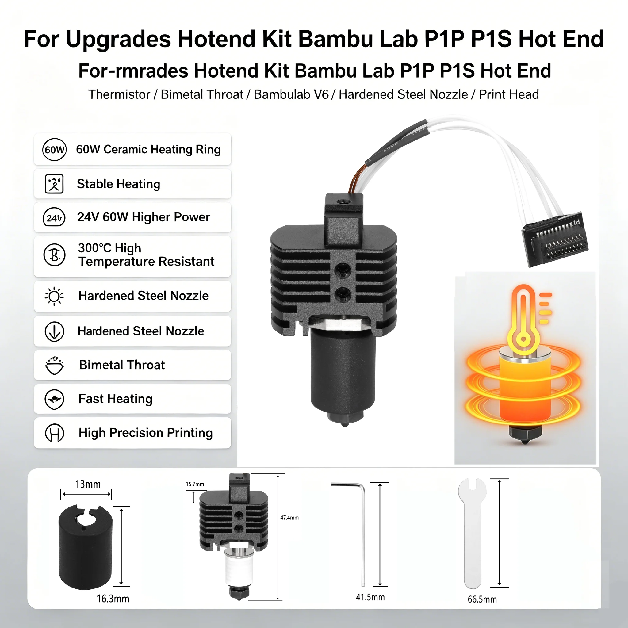 For Upgrades Hotend Kit Bambu Lab P1P P1S Hot End Thermistor Bimetal Throat Bambulab V6 Hardened Steel Nozzle Print Head.......
For Upgrades Hotend Kit Bambu Lab P1P P1S Hot End Thermistor Bimetal Throat Bambulab V6 Hardened Steel Nozzle Print Head.......