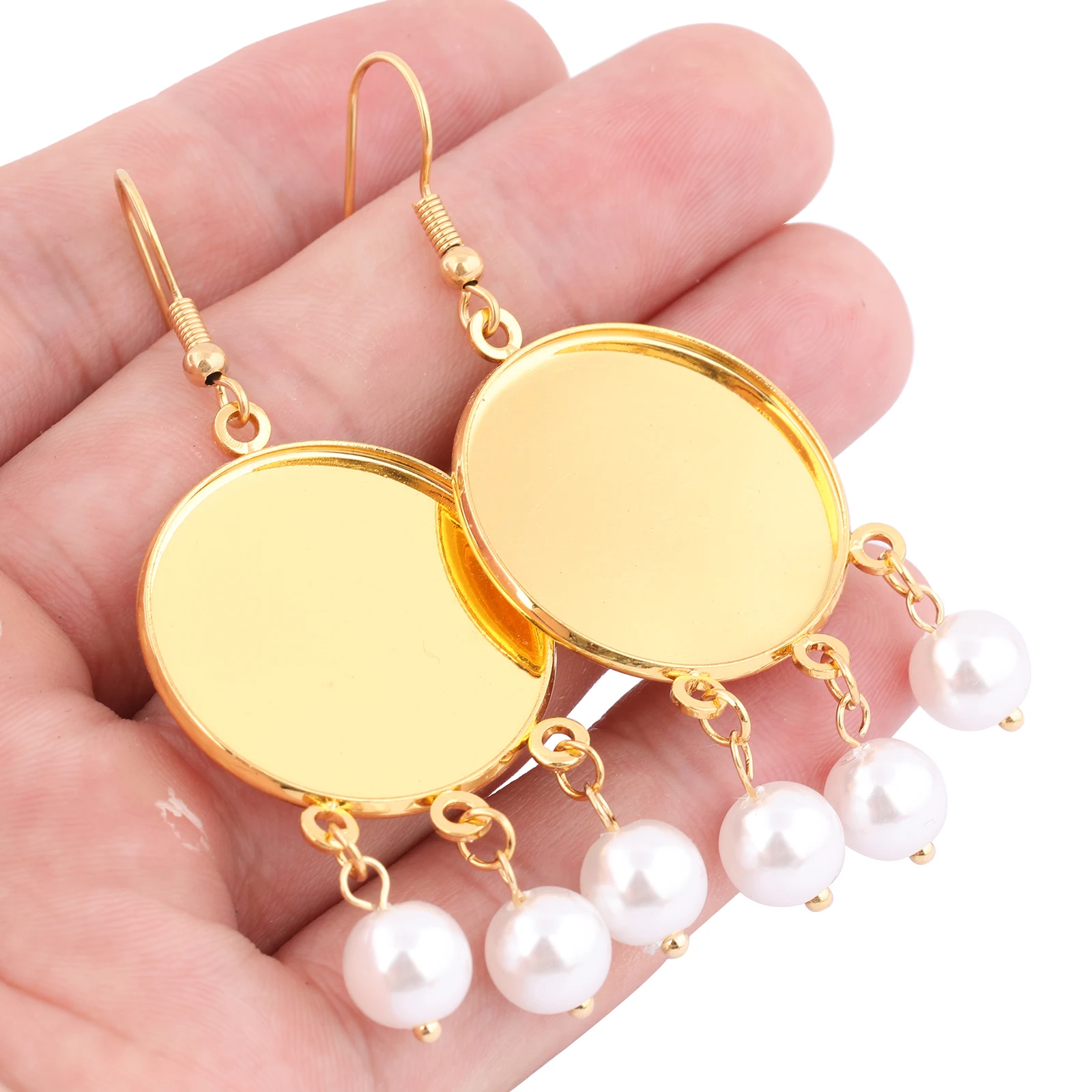 6pcs Stainless Steel Gold Plated 25mm Cabochon Earring Base Setting Blanks Dangle With Pearl Charms Diy Ear Hooks Findings
6pcs Stainless Steel Gold Plated 25mm Cabochon Earring Base Setting Blanks Dangle With Pearl Charms Diy Ear Hooks Findings